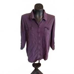 Eddie Bauer Outdoor Purple Slub Knit‎ Roll Tab Button Down Shirt Womens Large